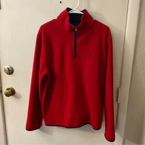 Nautica Red Logo Pull-Over Quarter Zip Sweater M Preppy Classic Sportswear Cozy